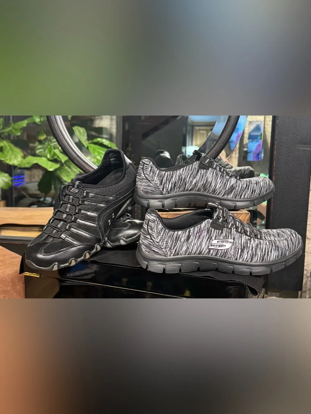 Sketchers Women’s Shoes Sneaker Size 6.5 Lot Of Two Slip On Black And Grey